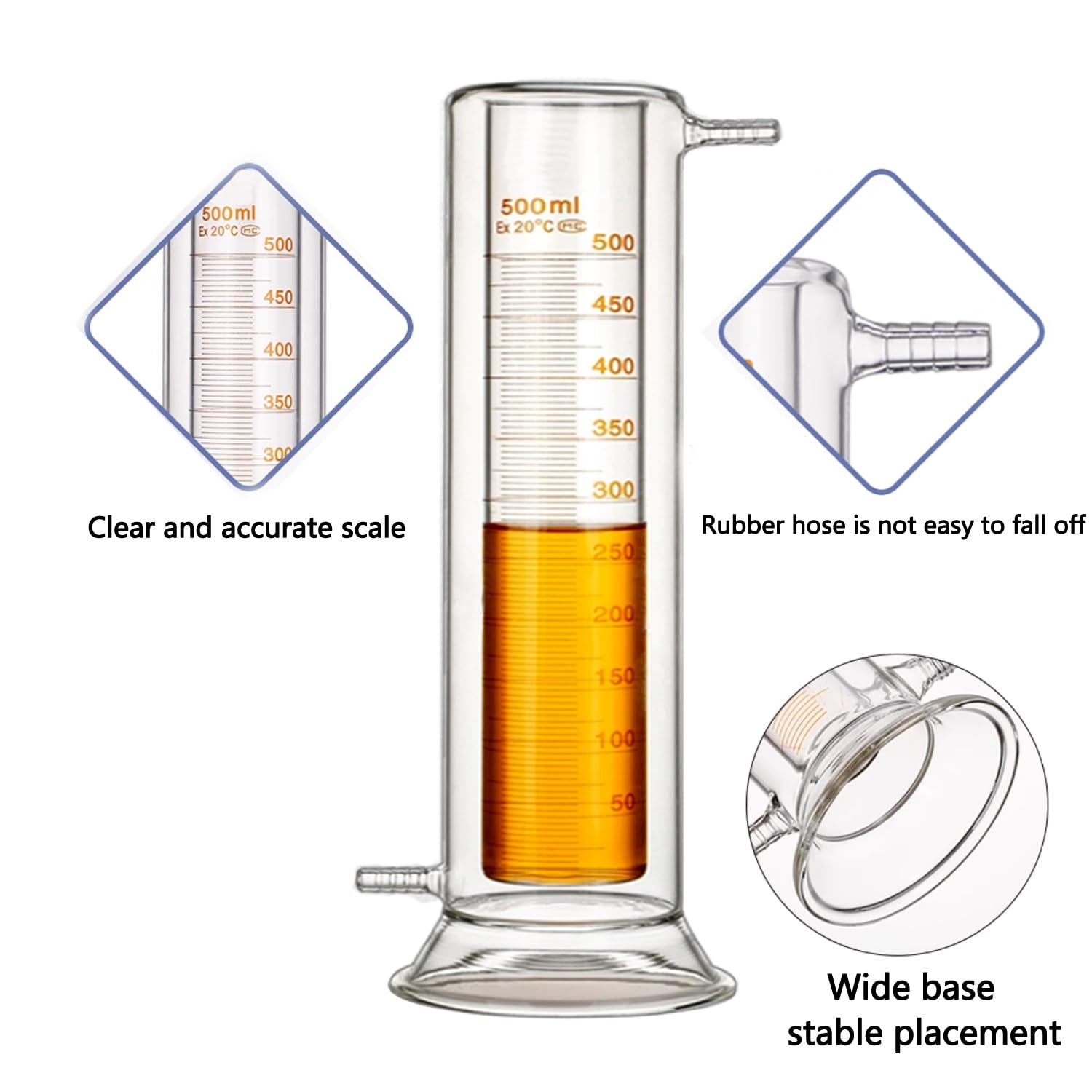 Doppelschichtiger Graduierter Messzylinder Borosilikatglas Messflüssigkeits-Laborzylinder für Laborwissenschaftsexperimente (200ml)