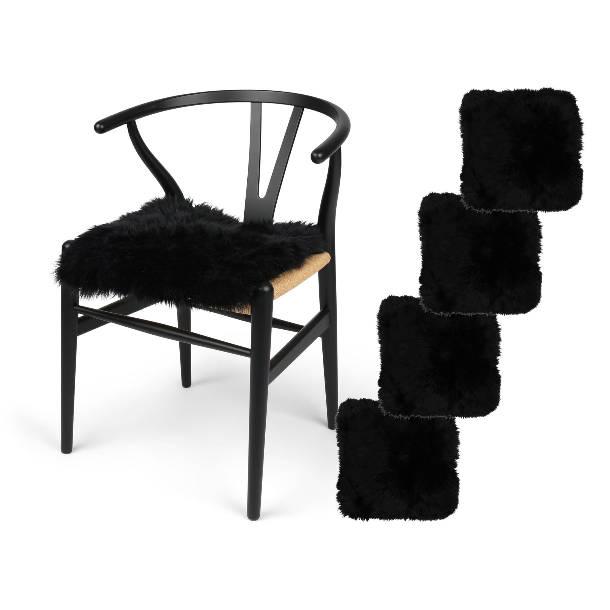 Nordic Sheep Sheepskin Seat Pads 40x40cm, 4 Pack, Black