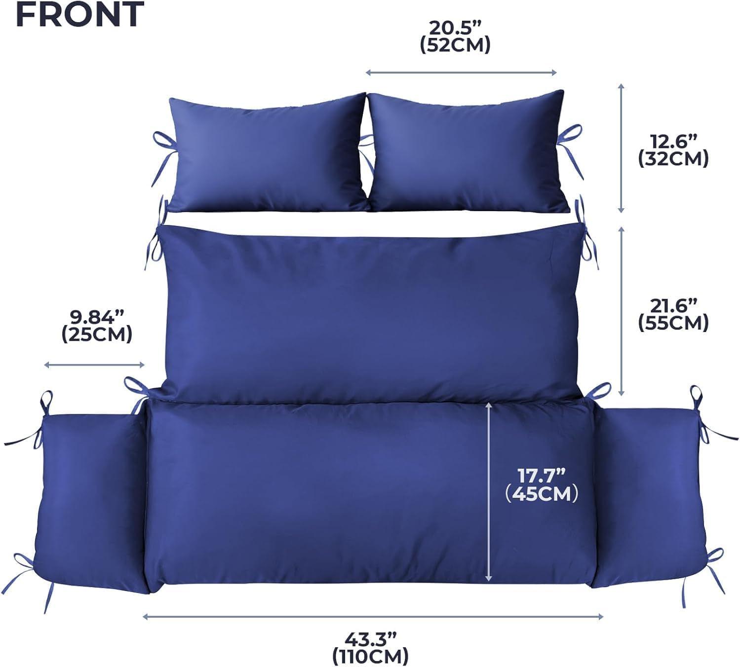 Waterproof Double Egg Chair Cushion Replacement for Patio 2 Person Hanging Egg Chair - Quick-Drying, Weather-Resistant, Soft Cotton Filling, Machine Washable (Blue)