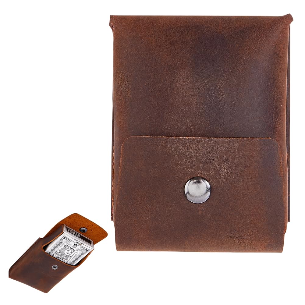 OLYCRAFT Leather Playing Card Case Protector Brown Cowhide Poker Cards Pouch Portable Deck Card Travel Accessory Case Multi-Function Storage Cases Fits Both Poker and Bridge Size Cards for Travel