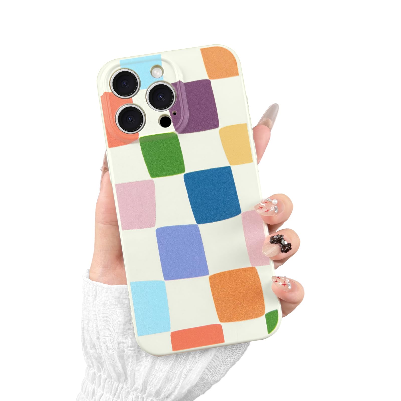 TKJSQ Case for iPhone 16 Pro, Cute Colorful Checkerboard Larger Blocks Pattern Gloss Case, Raised Lens Edge Protection, Stylish Slim Soft TPU