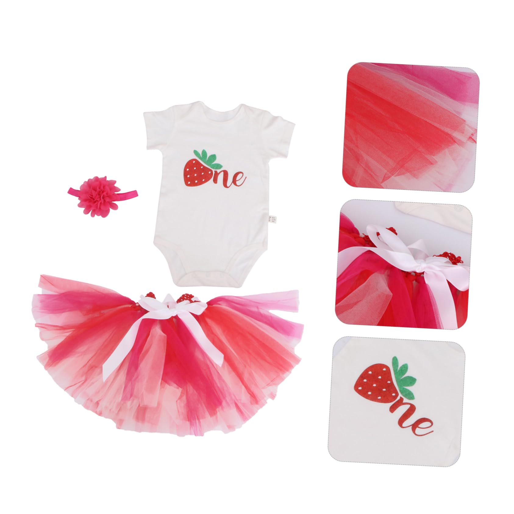 Amosfun Set Abbigliamento Gonna per Bambina 1 Anno in Poliestere | 3 Pezzi, Rosso, per Foto e Carnevale, Tessuto Gauze, Facile da Togliere