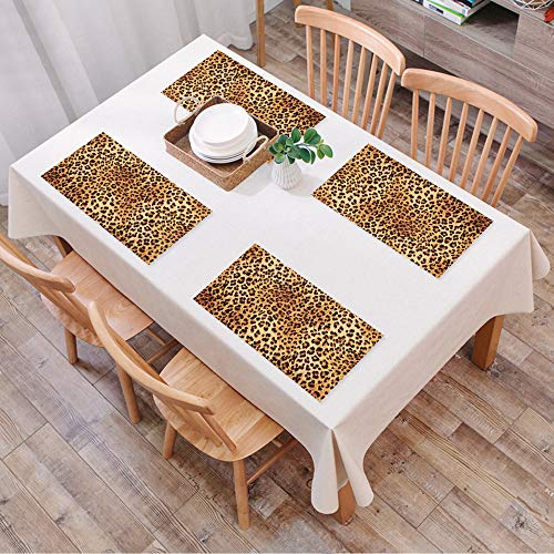 Platzsets Rutschfest, 4er Set Platzset, Abwaschbar Tischsets,Animal Print Dekor, Wild Animal Leopard Haut,Hitzebeständig Platzdeckchen,Schmutzabweisend und Waschbare,Platz-Matten für Küche Speisetisch Cover