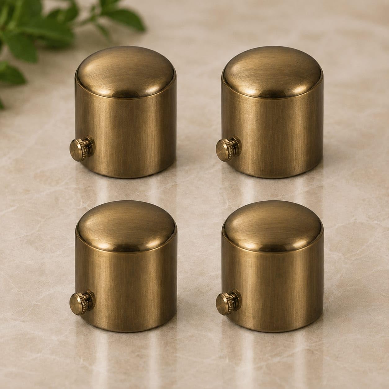 Elite Heavy Brass Antique Decorative Round Curtain Rod End Cap Finials for Door and Window 1 Inch Curtain Rod Accessories- 4pcs (Brass Antique)
