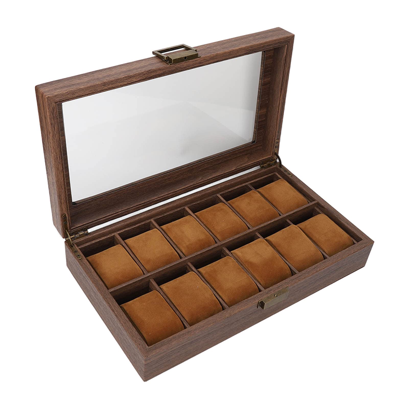 Uhrenbox-Organizer mit 12 Fächern, luxuriöser Uhrenausstellungsbox in Holzmaserung mit ultraglattem PU-Leder-Innenfutter für Herren und Damen, kratzfeste Aufbewahrungsbox für Uhren