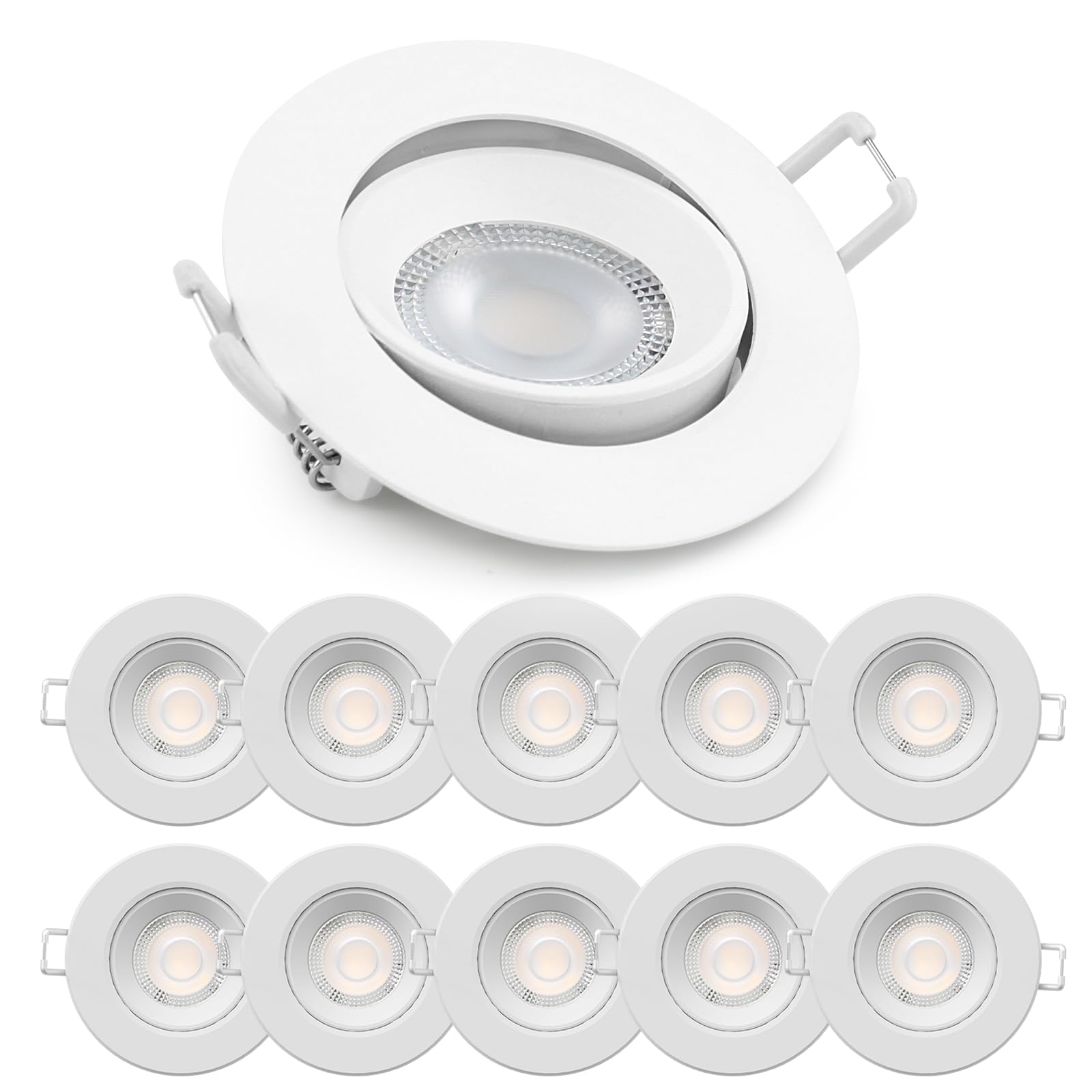paul russells LED Recessed Ceiling Downlight, 3000K 4.8W 400lm Cutout 68-74mm, Round White IP20 Adjustable Tilt (Not Dimmable) 38° Spotlight for Kitchen, Living & Bathroom, Hallways Lights - 10 Pack