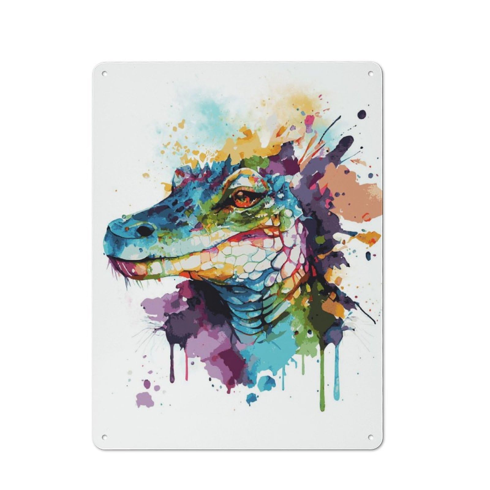 40x30cm Rustic Tin Sign with Watercolor Crocodile for Studio Or Craft Room, Tin Sign Wall Decor for Studios And Craft Rooms