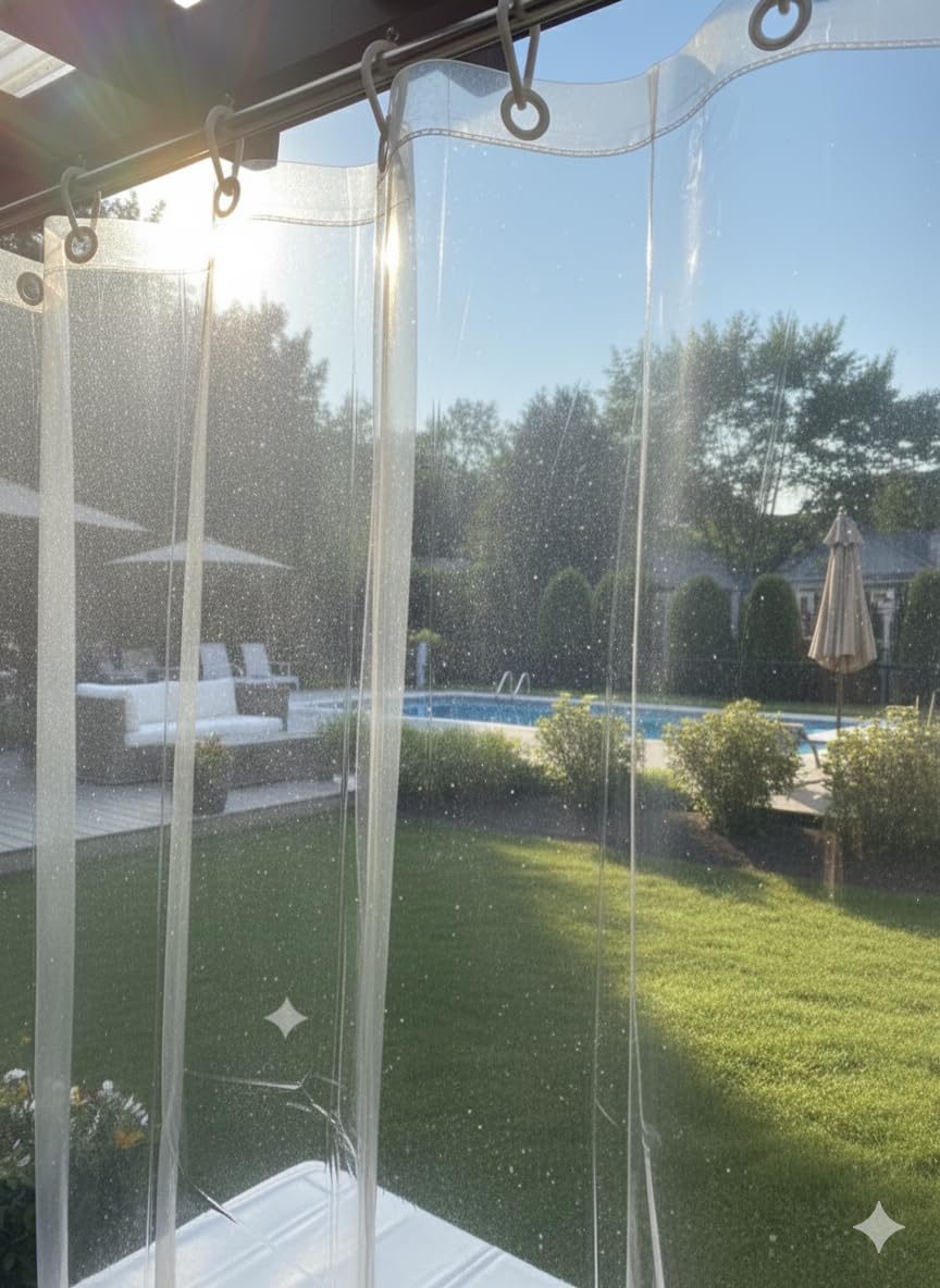 CASA-NEST Transparent PVC AC Curtain (4.5ft x 9ft) with 8 Hooks | Heavy Duty Clear Plastic Insulation Sheet for Energy Saving | Waterproof Shower & Door Partition Curtain