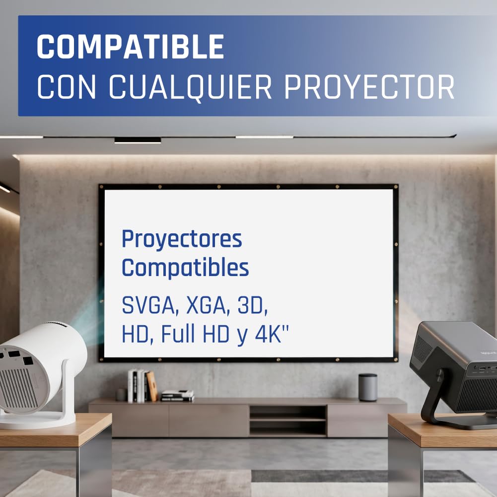 iggual - Pantalla de Proyección 100" Pulgadas- Tela Plegable- Antiarrugas- Formato Panorámico 16:9- Ángulo de visión 120º- Apta para Proyector y Retroproyector- 221 x 124 cm