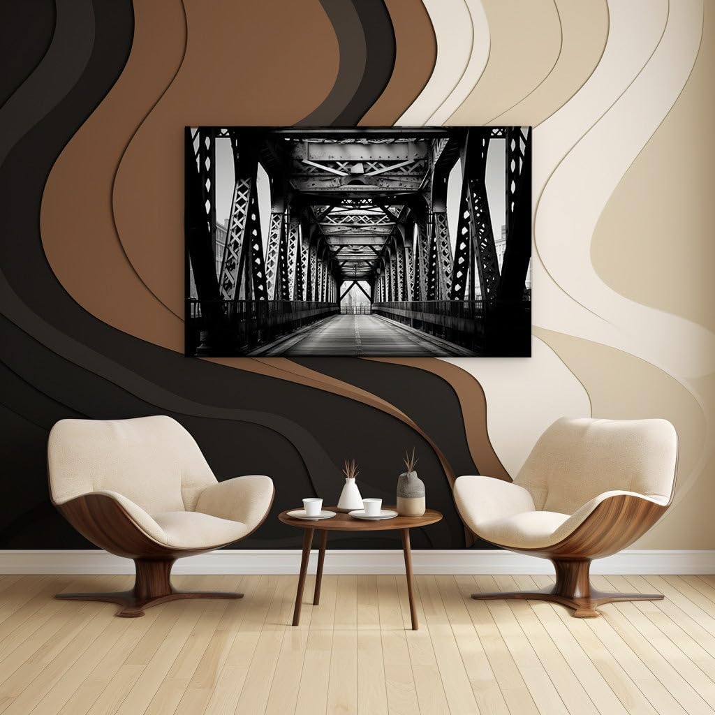 Canvas for Living room. Industrial Elegance: A Timeless Journey Along the Bridge's Pedestrian Pathway, 27 x 18 inch Canvas Wall Art - Ready to Hang