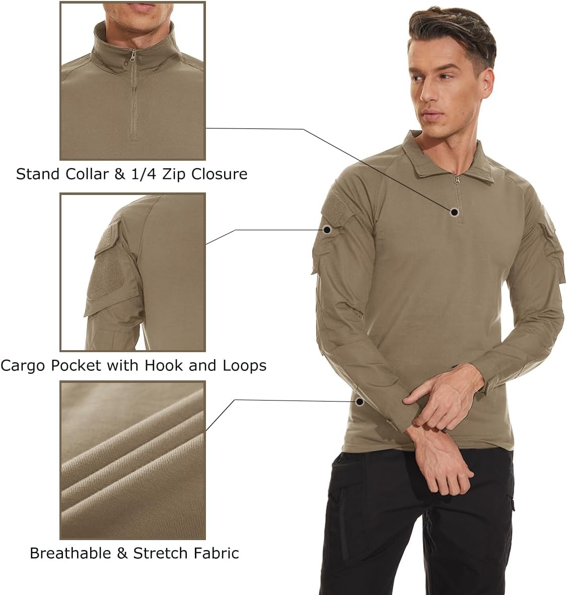 TACVASEN Men's Tactical Shirt Long Sleeve Combat Shirt 1/4 Zip with Pockets Military Army Paintball Airsoft Breathable - Image 5