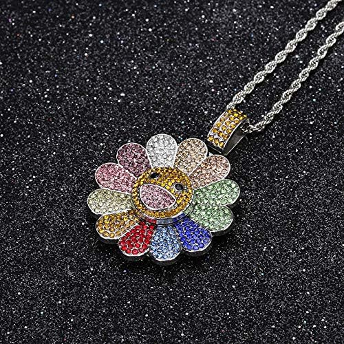 Takashi Murakami Rotating Sunflowers Necklace Pendant Hot Popular Online Same Style Jewelry Hiphop Hip Hop (Champagne Diamond Silver