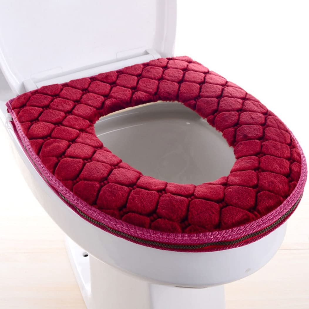 Gcroet Verdicken Toilettensitzabdeckung Kissen Pads, WC-Sitzbezug, weiche WC-Sitzkissen-WC-Wärmer Waschbare Universal-Toiletten-Sitz-Cover-Pads mit Reißverschluss, WC-Sitzkissenkissen..rot