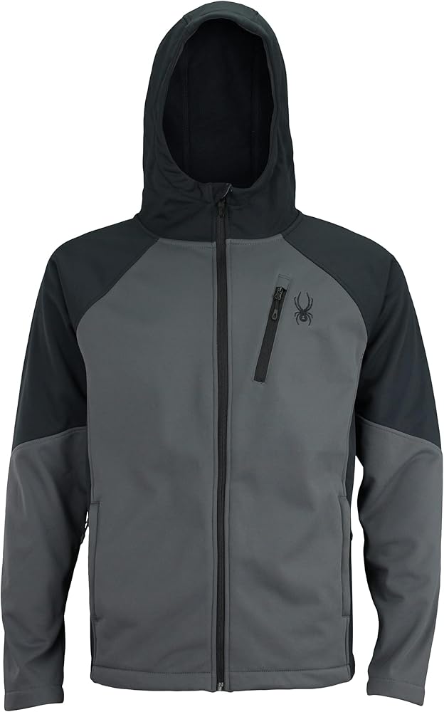 Spyder Men's Full Zip Hooded Soft Shell Jacket, Polar/Black