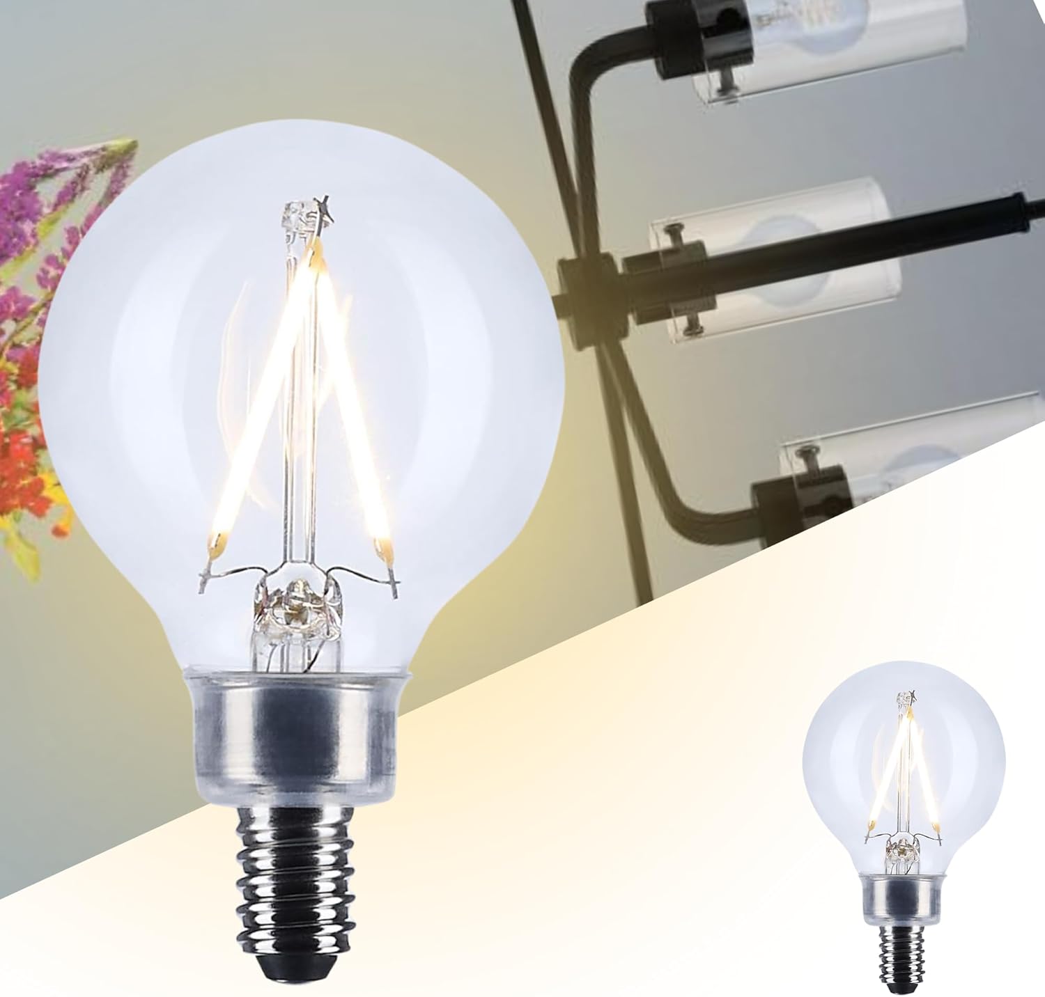 Satco 3W LED G16.5 Globe Light Bulb 3000K Soft White 200 Lumens Clear Finish E12 Candelabra Base Dimmable 300 Degree Beam Enclosed Fixture Rated Wet Location 120V S12471 (24 Pack)