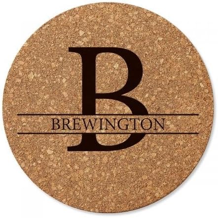 Lillian Vernon Personalized Initial and Last Name Cork Trivet, Custom Engagement, Wedding, Tabletop Decor, Round, 7 inches x ½ inches