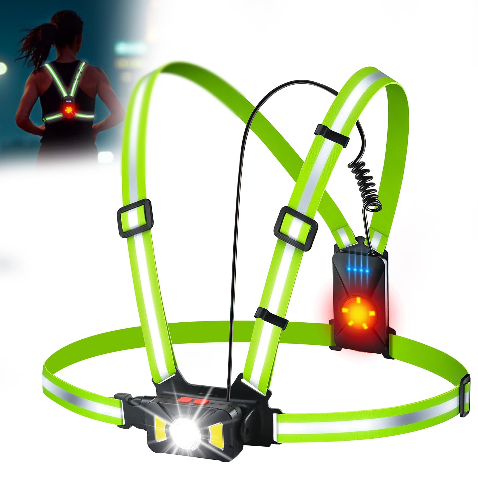 Lampe Running Pectorale Course a Pied Lumiere Poitrine USB Light Courir de Nuit Gilet Lumineux Ventrale Torse Dorsale Eclairage Harnais Trail Reflechissant Led 500LM 5 Modes 65° Réglable Étanche IP55 - 1