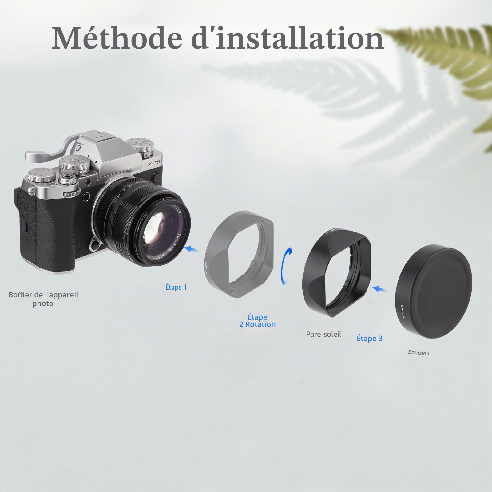 Haoge LH-X53B Pare-soleil carré en métal pour Fujifilm Fuji Fujinon XF 35 mm F1.4 R / XF35 mmF1.4 R xf18 mm f2.8 avec kit de capuchon en métal