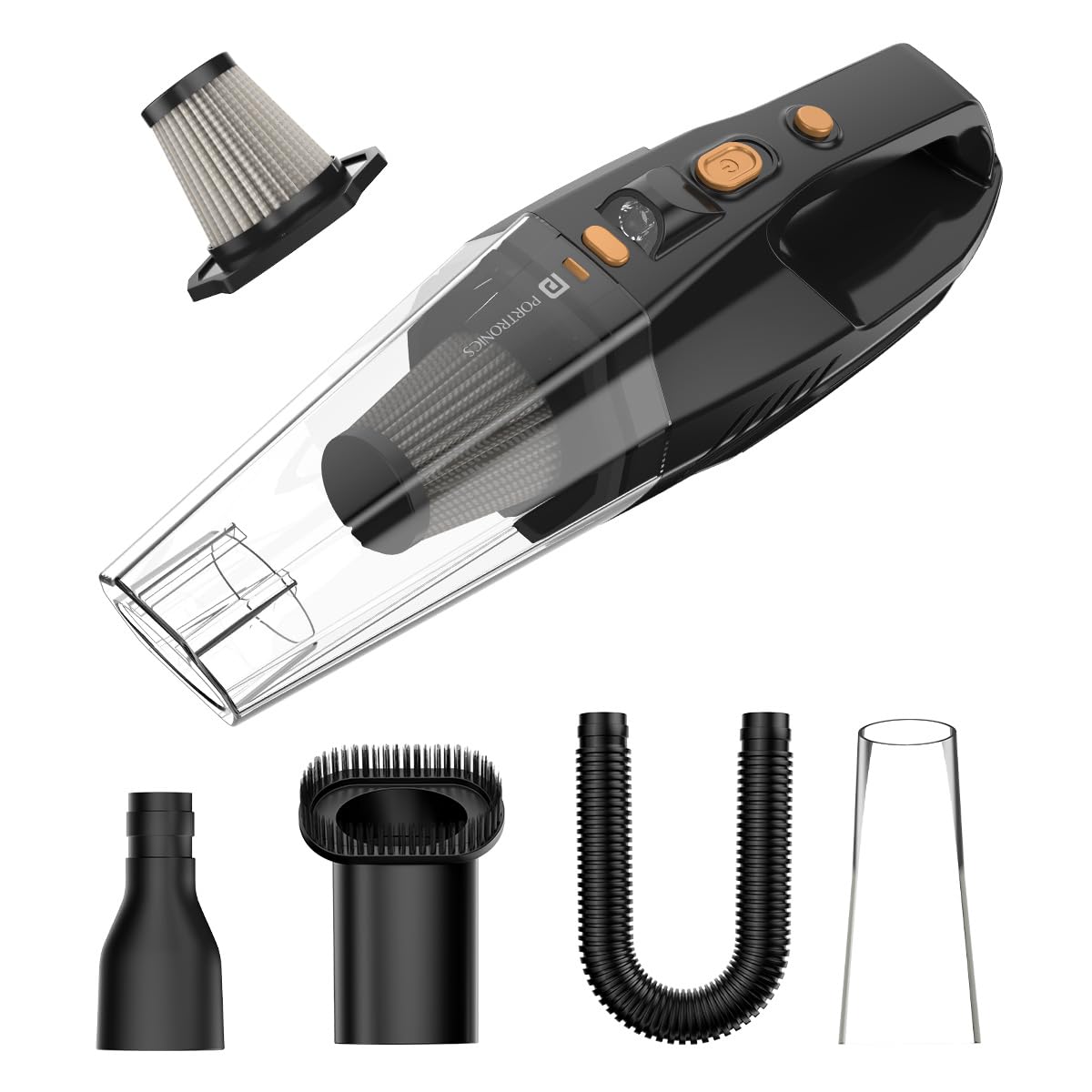 Portronics Mopcop Rechargeable Handheld Vacuum Cleaner for Home & Car, Washable HEPA Filter, Multi-Function Nozzles, Deep Cleaning, Cordless, Dry Vacuum, for Home Appliances (Black)