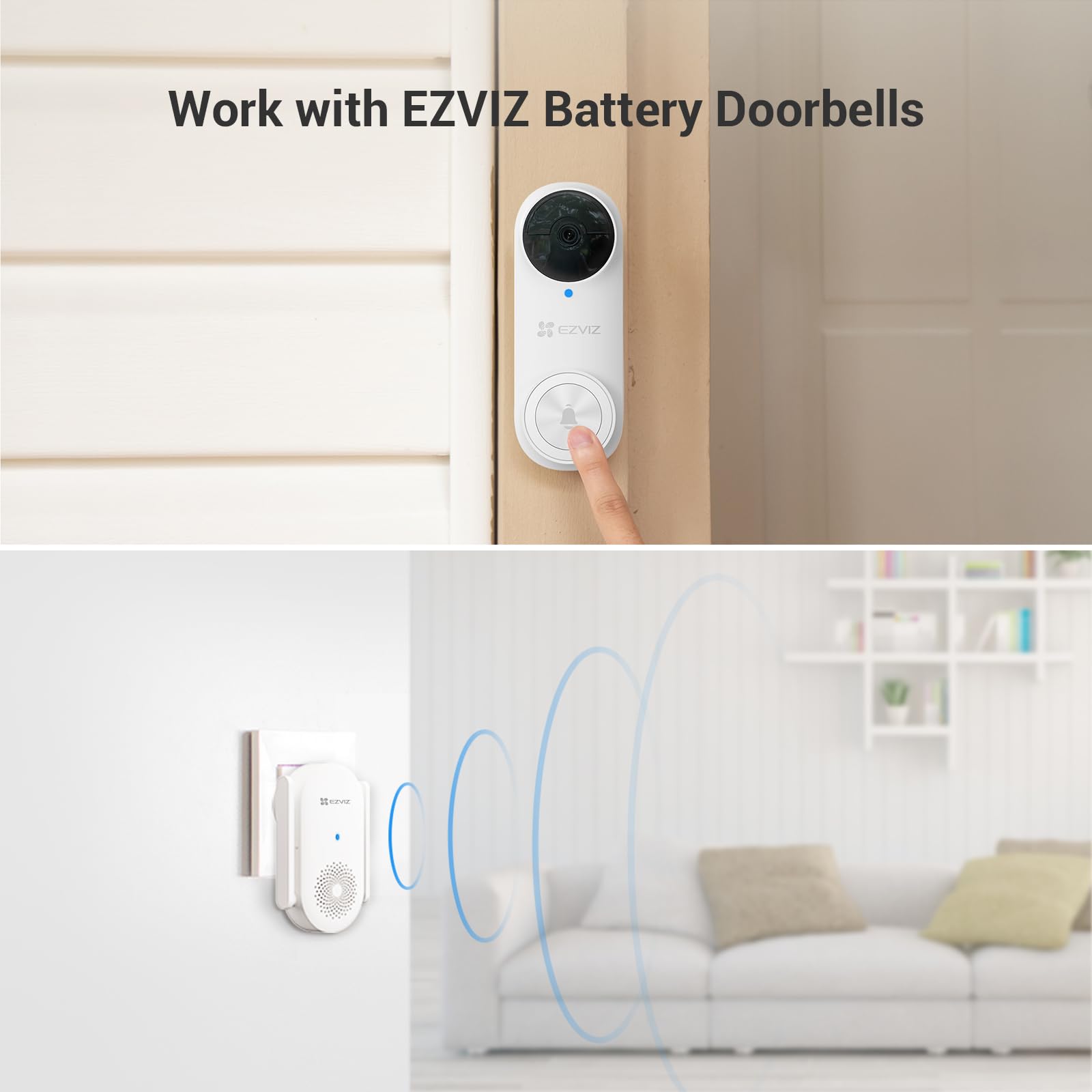 EZVIZ Dzwonek Wi-Fi wewnątrz | 0-72 dB regulowana głośność, 20 dzwonków, instalacja wtykowa, przełączniki dźwiękowe w czasie rzeczywistym, sterowanie aplikacją, wbudowana syrena, inteligentny dzwonek
