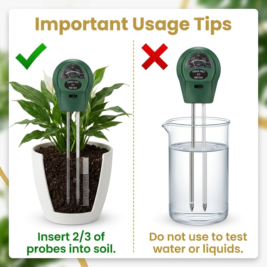 Medidor de pH del Suelo 3 en 1, Higrómetro de Suelo Medidor de Humedad del Suelo con pH Tester de Tierra sin Batería para Plantas Grandes de Interior y Exterior Flores Césped Jardinería