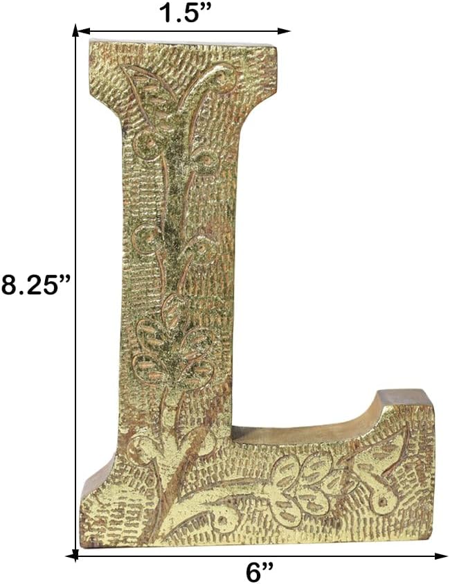Vintage Natural Gold Handmade Eco-Friendly L Alphabet Letter Block for Wall Mount & Table Top Décor