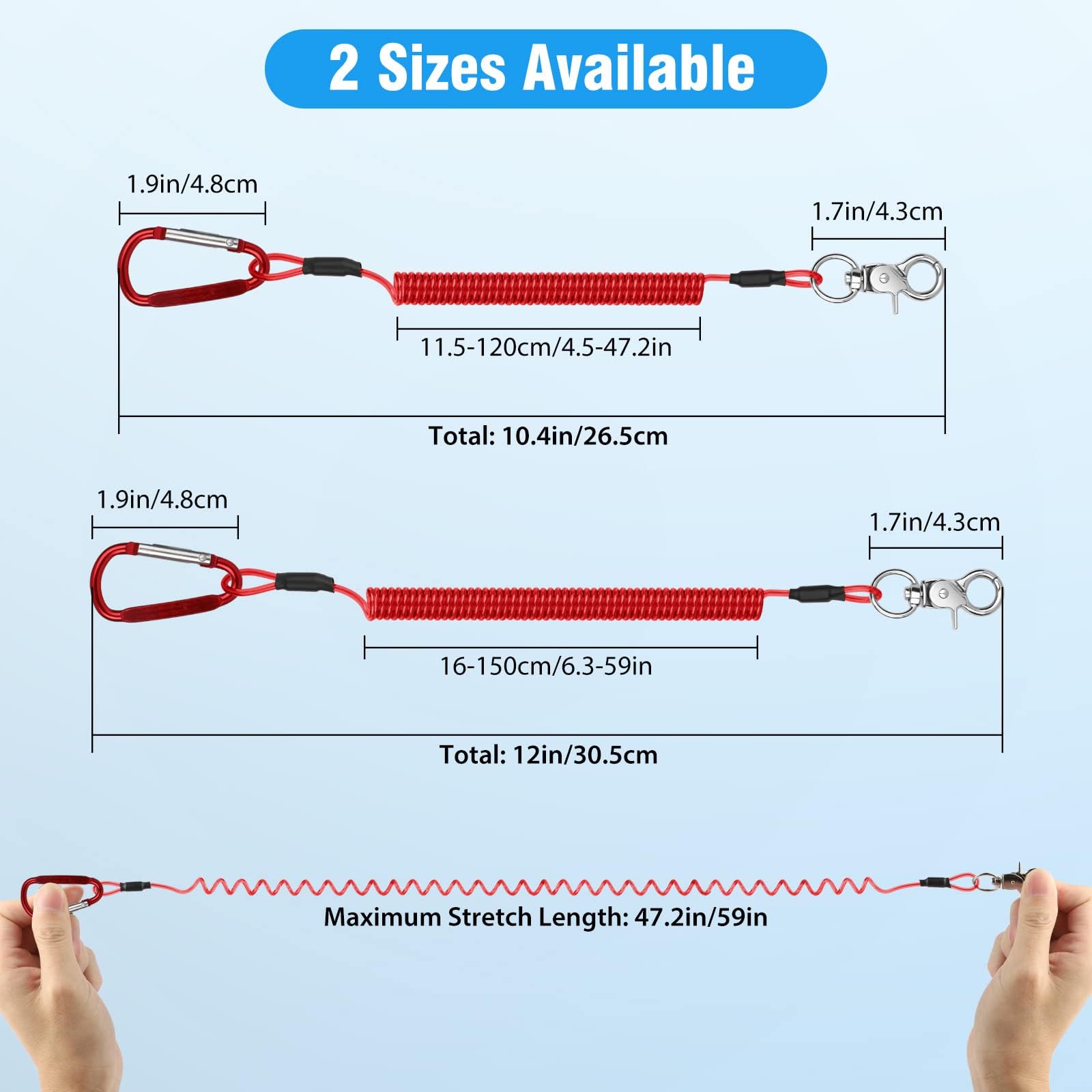 Liho 10 Pcs Fishing Tool Lanyards, Retractable Steel Wire Tethers Heavy  Duty Stainless Steel Coiled Security Cables Carabiners Kayak Accessories  Range
