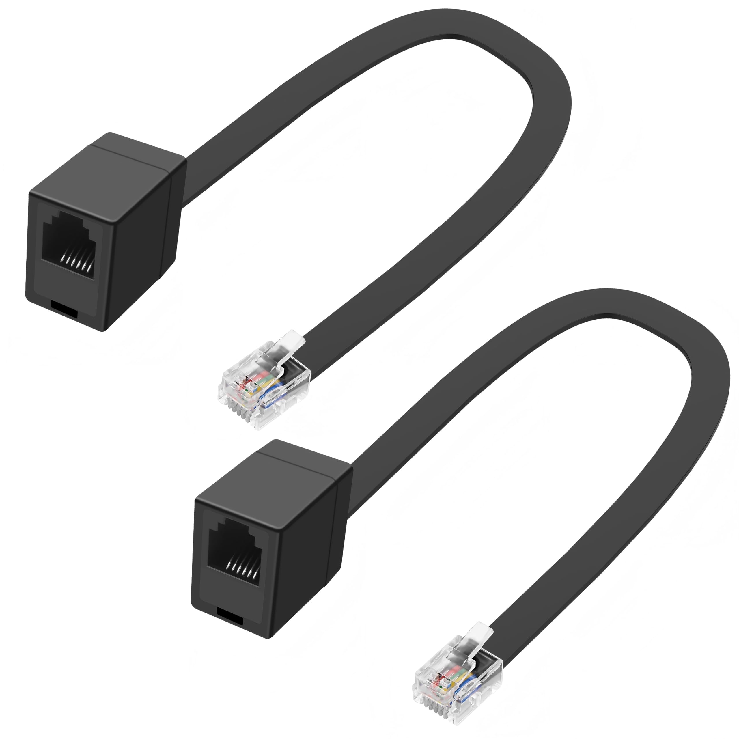 MEIRIYFA Lot de 2 câbles d'extension RJ12 6P6C femelle vers mâle RJ11/RJ12 Cat3 pour combiné téléphonique 30 cm