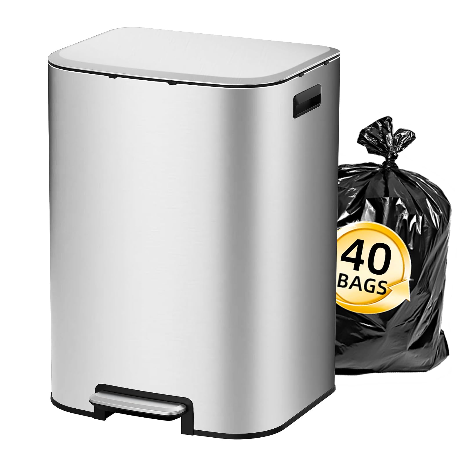 KUK 16 Gallon Kitchen Trash Can with Lid, Heavy Duty Hands-Free Stainless Steel Commercial Step Trash Bin with Removable Inner Bucket, Pedal Rubbish Bin for Home Office and Kitchen, 60L/16Gal
