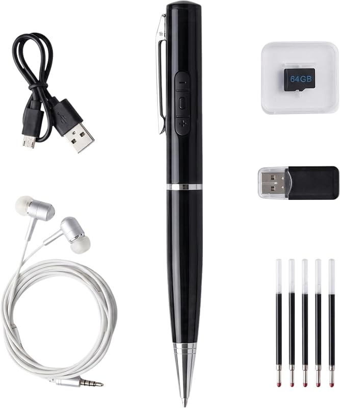 64GB Voice Recorder Pen, One-Touch Recording & MP3 Player, HD Noise Reduction, Playback While Writing, Ideal for Business Meetings, Interviews, Students