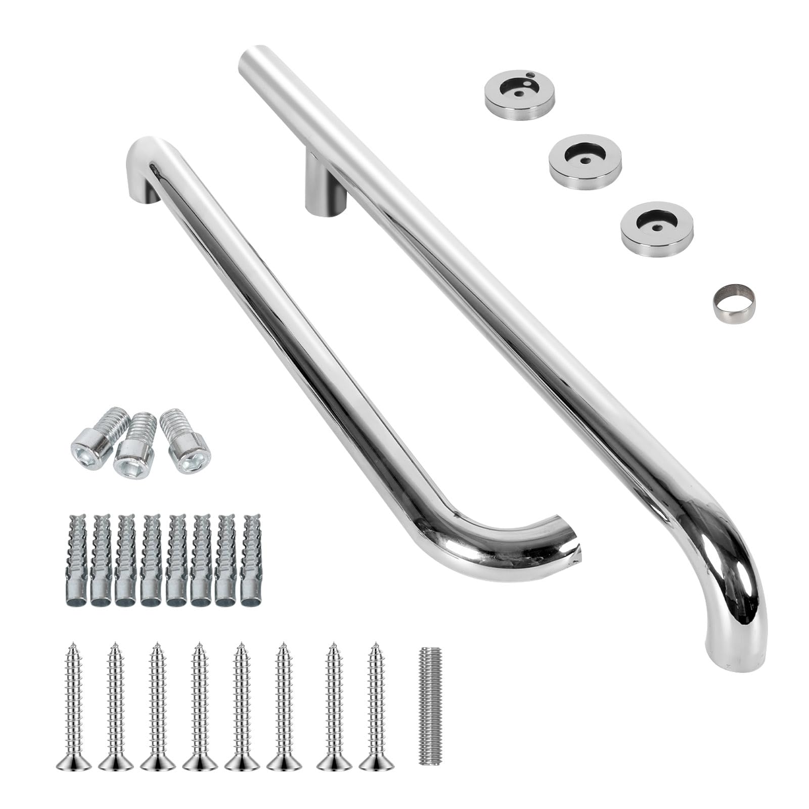 Maniglia di sicurezza da bagno, in acciaio inox lucido, 70 x 50 cm, a forma di L, per docce, angolo verticale, antiscivolo, per donne incinte, anziani e handicap (argento, sinistra)