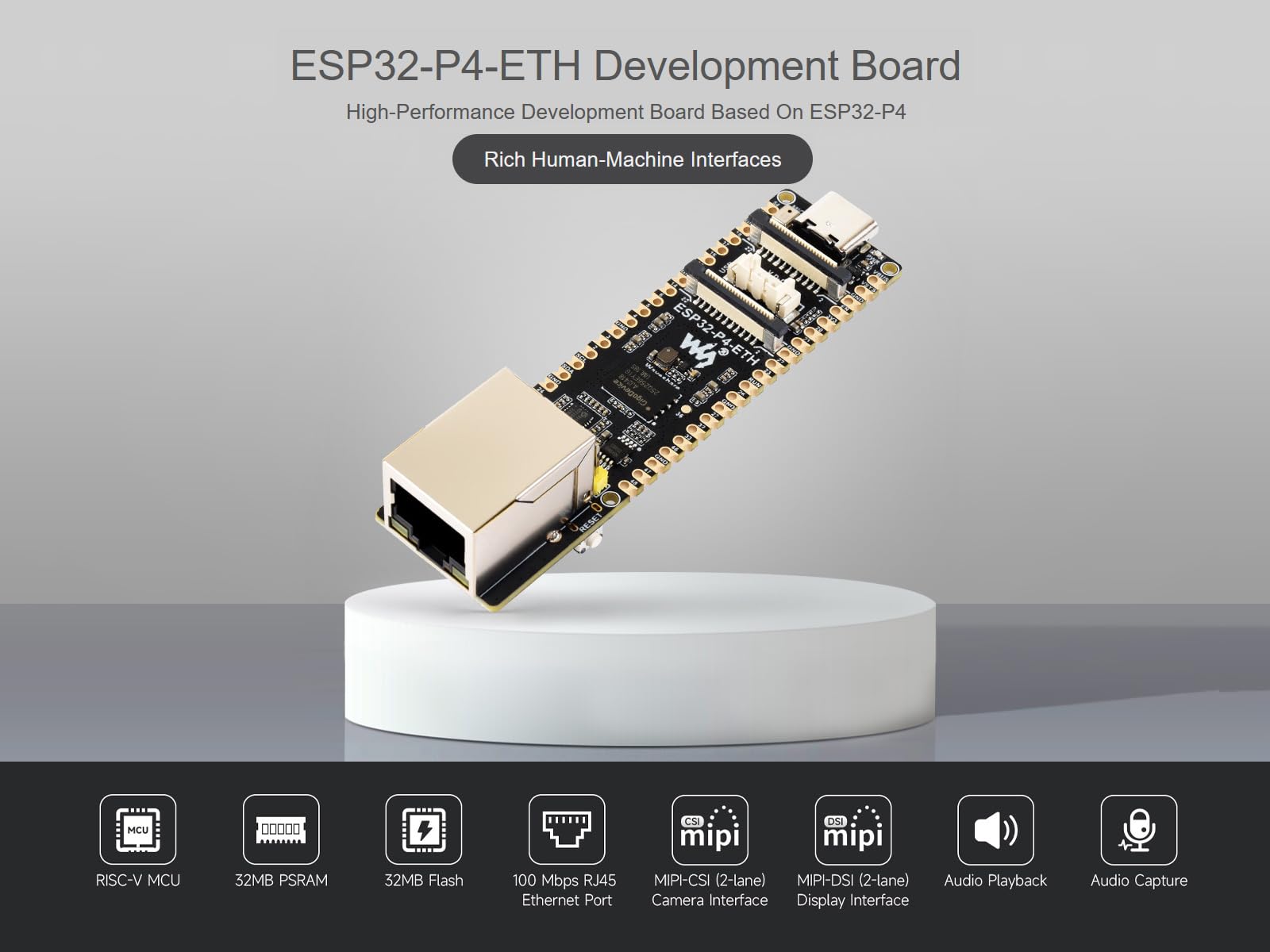 ESP32-P4 POE ETH płytka rozwojowa oparta na chipie ESP32-P4, z modułem PoE, wbudowanym portem Ethernet, MIPI-CSI/DSI, mikrofonem, nagłówkiem głośnika, USB 2.0 itp. Obsługuje zasilanie PoE i USB-C