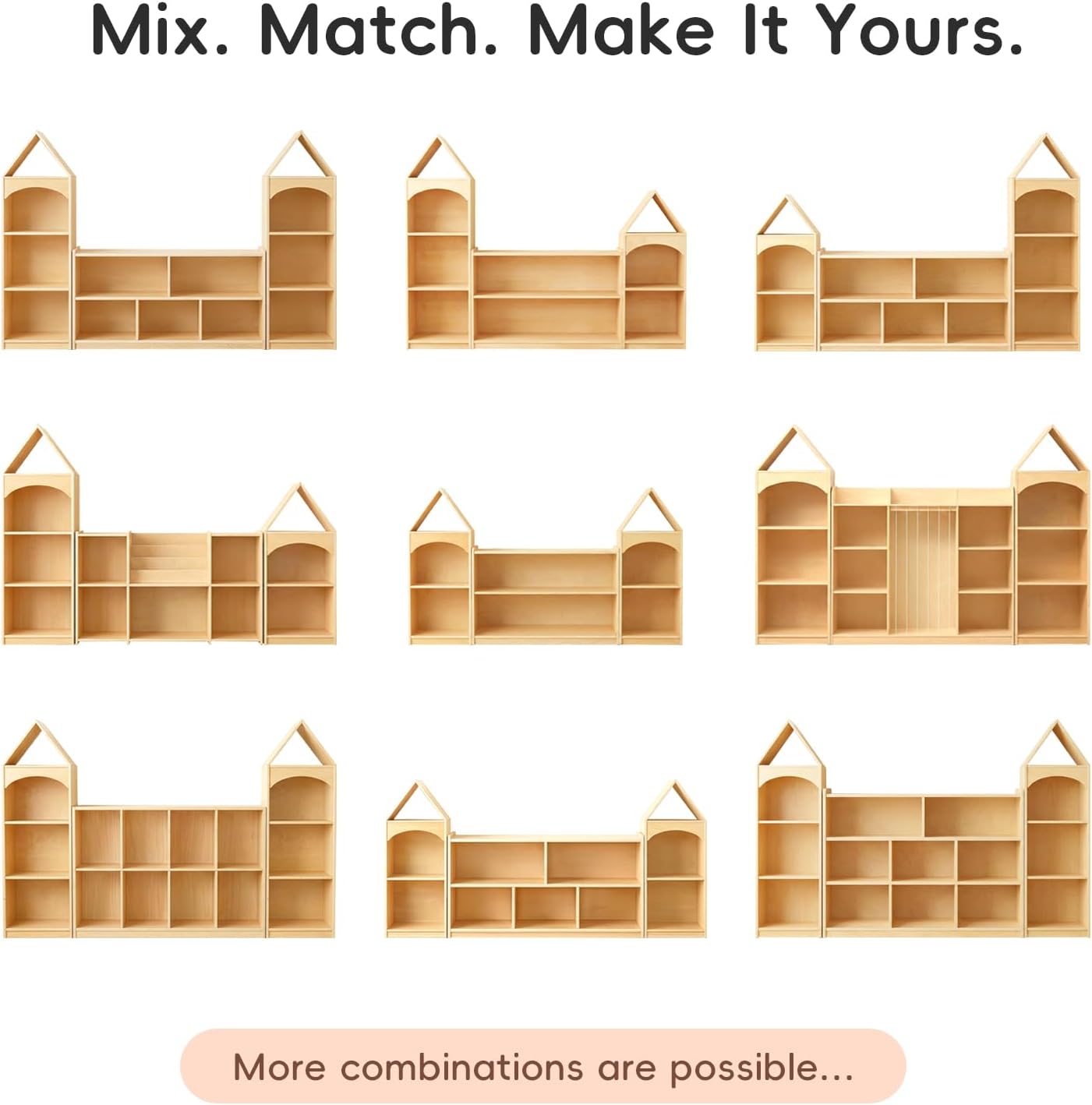 OOOK 4-Tier Montessori Bookshelf and Toy Storage with House Shape, Montessori Furniture for Living Room, Playroom, Nursery, Classroom, Kindergarten