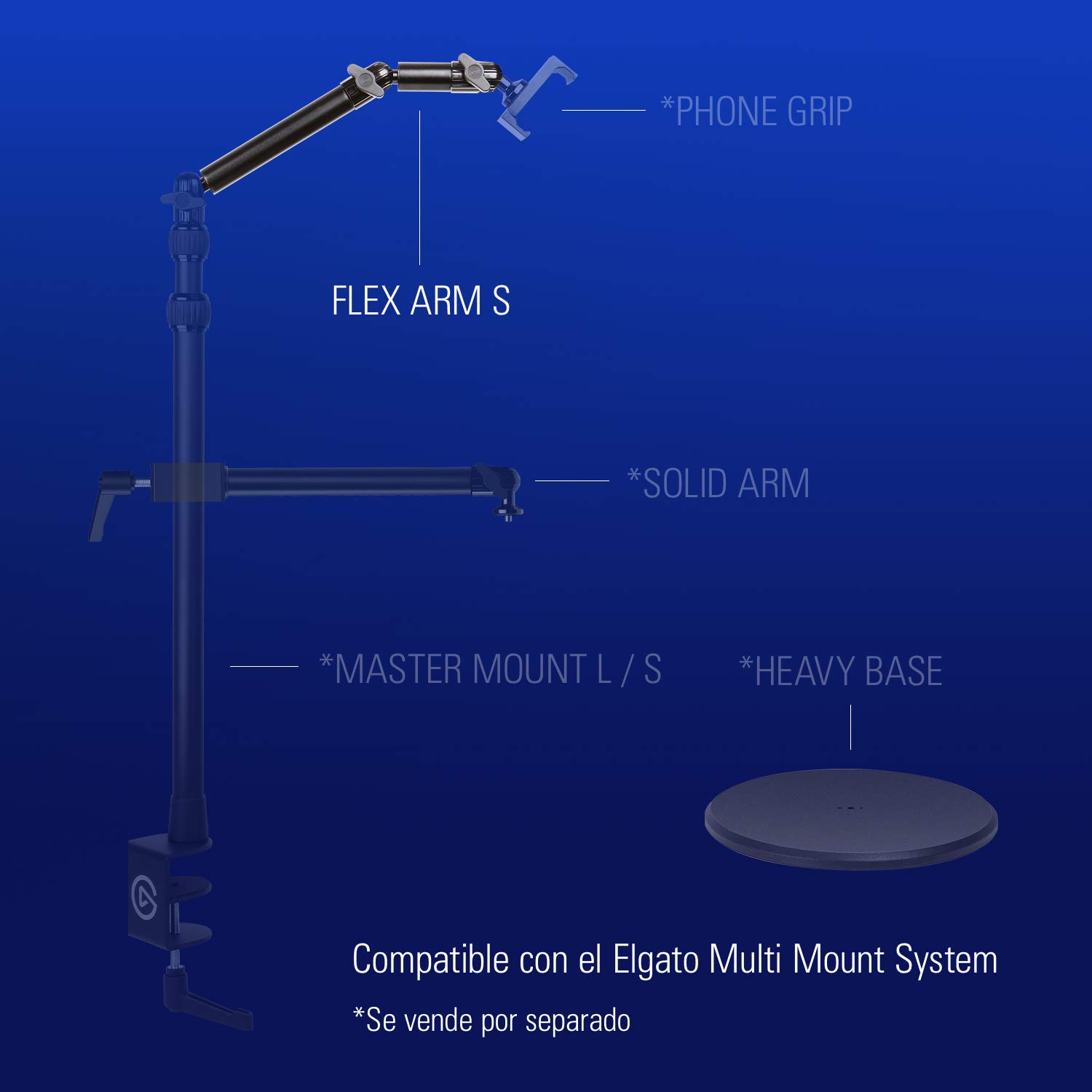 Elgato Flex Arm S - Brazo articulado prémium de 2 secciones para montar y ajustar fácilmente luces, cámaras y micros, ideal para streaming, videoconferencia y estudios, requiere Multi Mount Essential