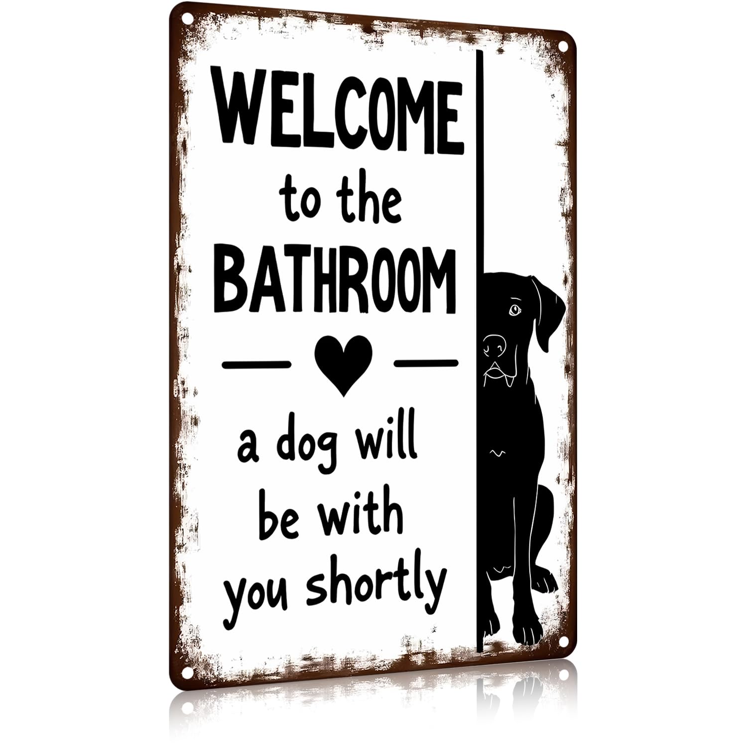 Ensound A100 Dog Lovers Gfits Funny Bathroom Tin Sign Welcome To The Bathroom,A Dog Will Be With You Shortly Metal Wall Art For Toilet Or Restroom Decor,8X12 Inch