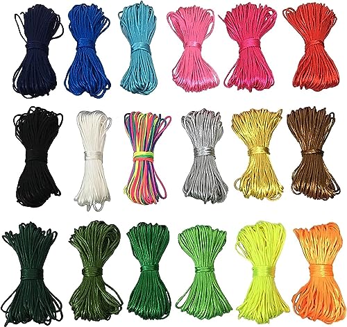 FQTANJU 2mm 18 Bundles 198 Yards Quality Rattail Nylon Satin Cord Assorted Colors Satin Nylon Trim Cord for Beading Jewelry Making, Chinese Knot, Kumihimo