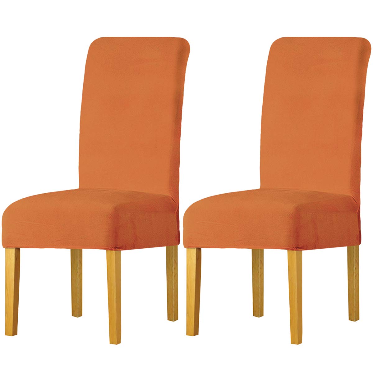 LANSHENG Stretchy Chair Covers for Dining Room Chairs,Stretch Spandex with Elastic Band Chaircover,Velvet Large Dining Chair Slipcovers for Restaurant Hotel Party Banquet (Orange,2 Pack(M))