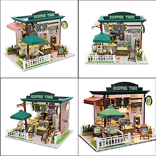 Hosdiy DIY Puppenhaus Bausatz Holz - Café Miniatur Haus Bausatz mit Möbeln , Musik, LED-Licht - Geschenk für Erwachsene… – Bild 3