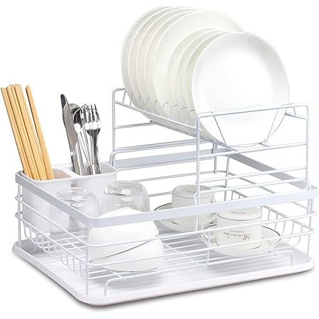 BTGGG 2 Tier Dish Drainer Rack with Removable Drip Tray, Metal Kitchen ...