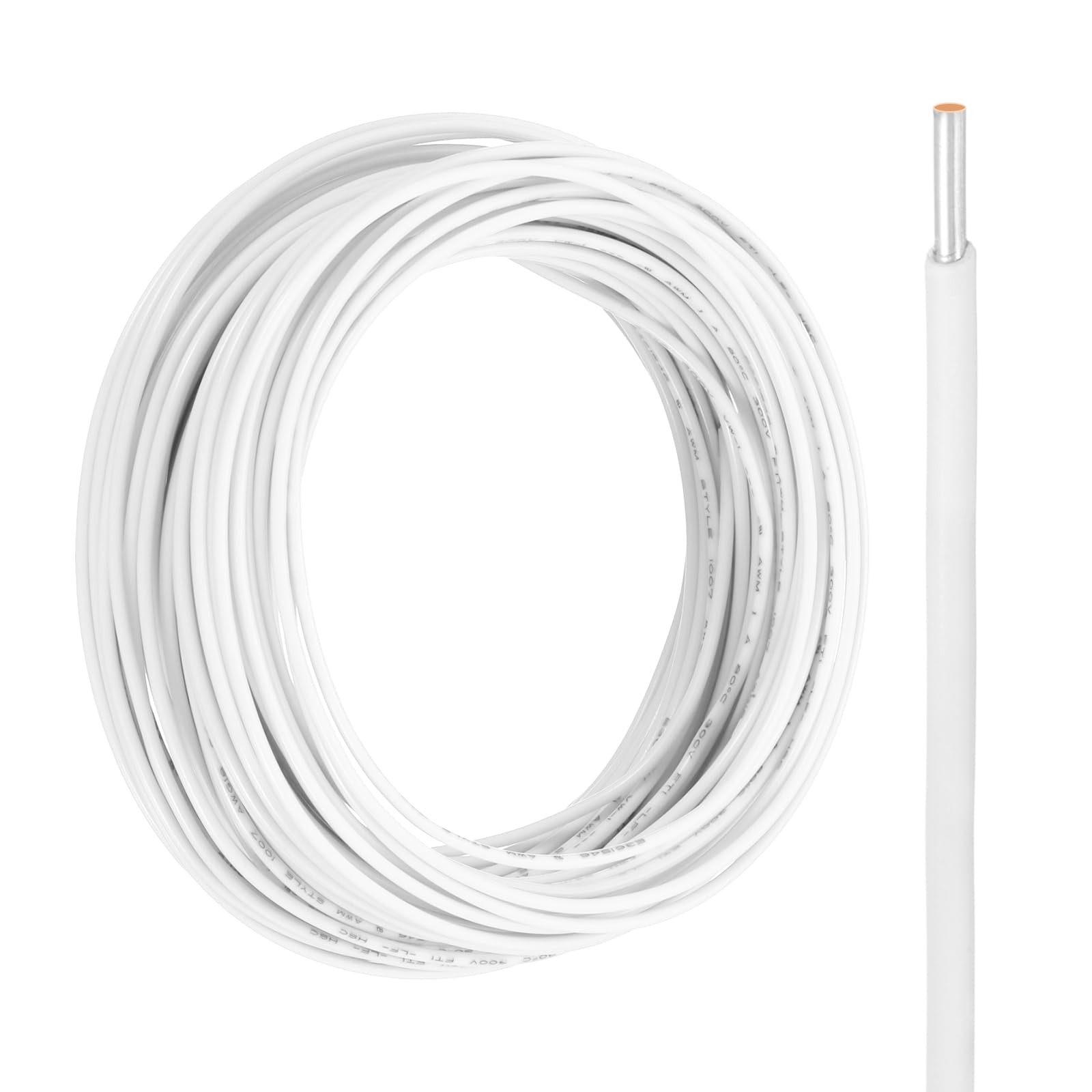 sourcing map UL1007 Solid Core Wire, 16 Gauge 50FT 300V 16 AWG Electrical Wire Tinned Copper PVC 80 Degree High Temp Internal Wiring for Fixed Installations, Appliances, White