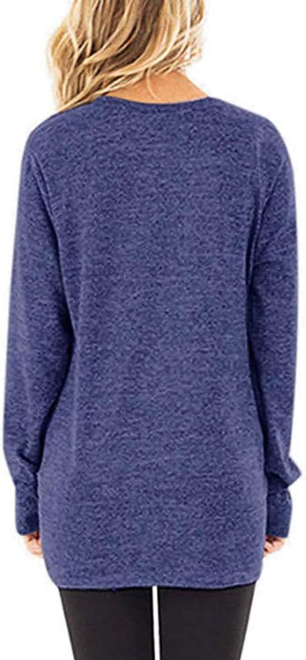 Famulily Women's Comfy Casual Long Sleeve Side Twist Knotted Tops Blouse - Image 4