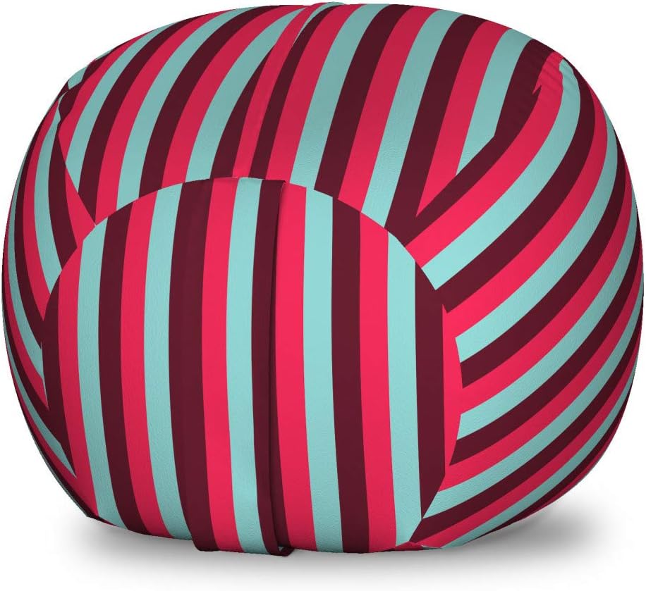 Lunarable Striped Storage Toy Bag Chair, French Cafe Restaurant Tent Inspired Image with Stripes Print, Stuffed Animal Organizer Washable Bag, Small Size, Sky Blue Hot Pink