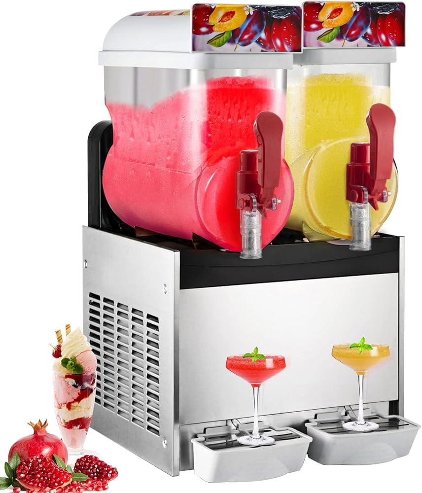 Macchina per Granita 2x3L Granitore Sorbettiera Elettrico Commerciale per Granita Bevande Vino Crema Caffè+(Size:15L x 2)