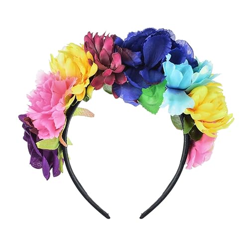 Diadema floral del Día de los Muertos, corona de flores, diadema rosa Mexicana, tocado floral HC-23