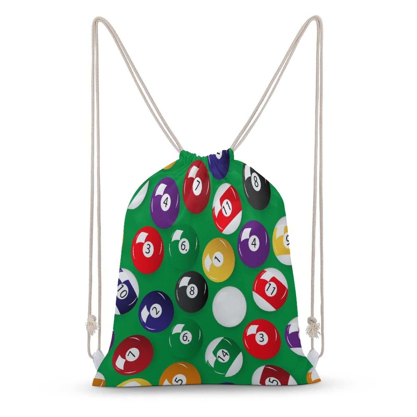 Billiards Pool Table Balls Drawstring Canvas Bag Gym Backpack Sack String Shoulder Bag for Shopping Beach College 35x50cm
