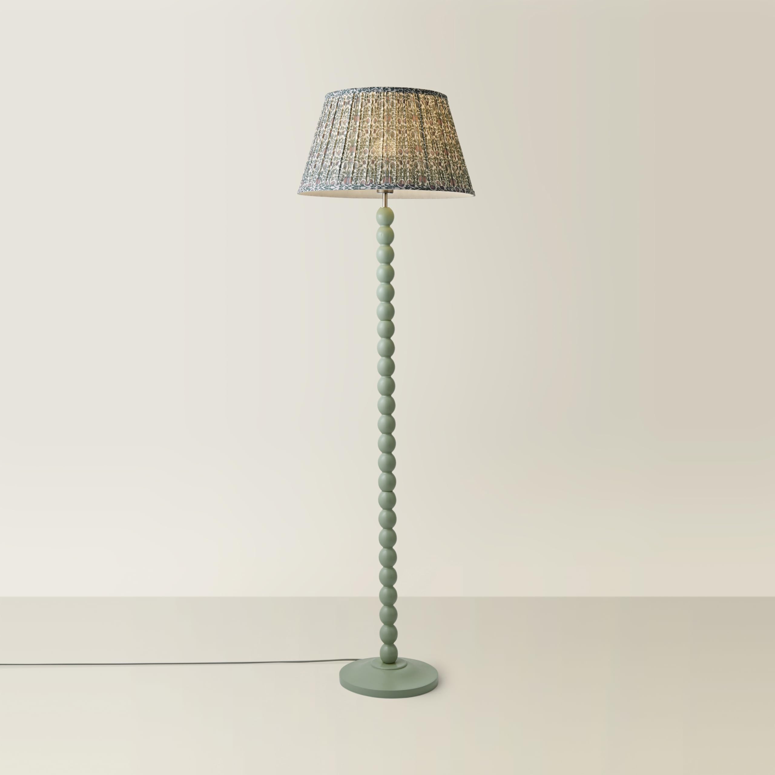 ValueLights | Bobbins Pastel Green Floor Lamp with Floral Pleated Shade | Floor Lamps & Home Improvements Essential