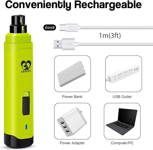 Vista 6 de Casfuy Molinillo de uñas para perros mejorado, recortador de uñas profesional eléctrico recargable de 2 velocidades para mascotas, sin dolor, Verde