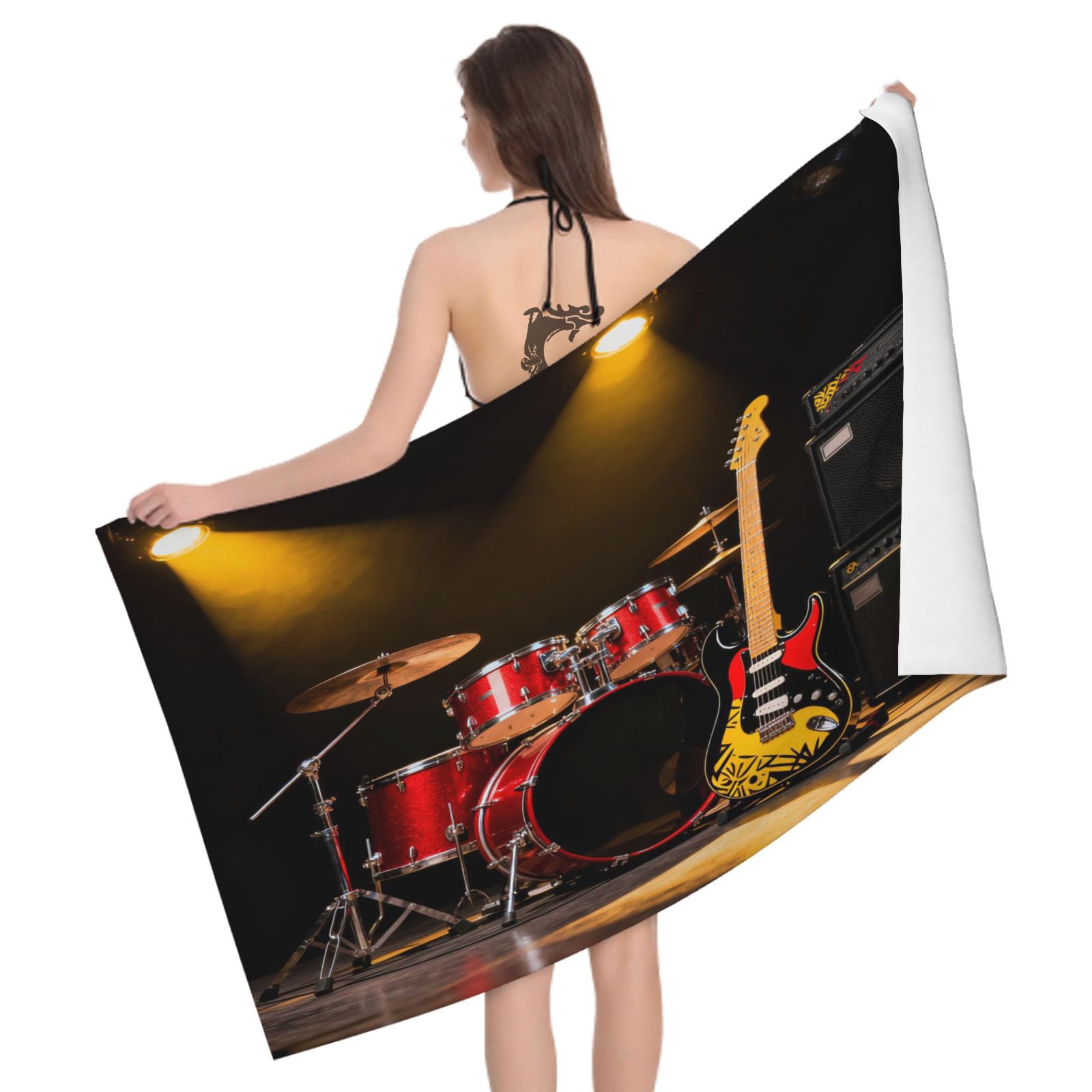 Leichong 3D Rock Instrument Beach Towel Large Microfiber Soft Quick Dry for Adults, Musical Instrument Combination Bath Towel Lightweight Soft Absorbent for Travel Swimming Pool Sports, 180 x 90 cm