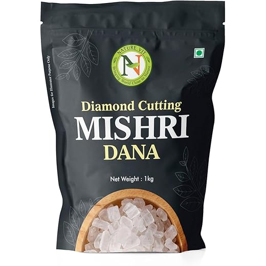 NatureVit Mishri Dana 1 Kg | Small Diamond Cut Rock Sugar Crystals | Khada Sakhar | Natural Sweetener | Ayurvedic Grade Crystal Sugar