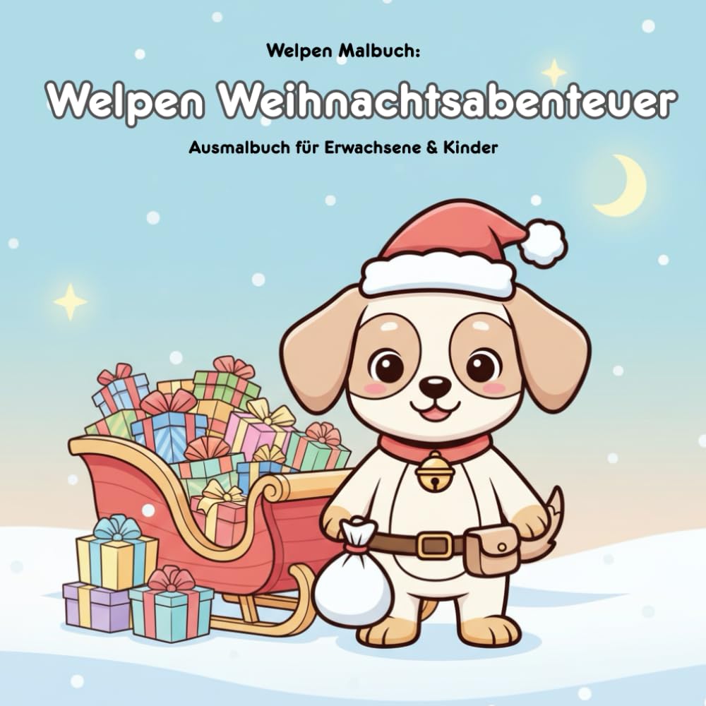 Welpen Weihnachtsabenteuer: Geschichte & Malbuch: Für Erwachsene & Kinder: 36 Ausmalbilder, 21.59 x 21.59 cm | Große Motive für kleine Künstler
